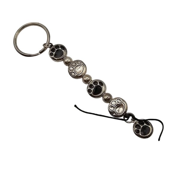 Silver Hanging Pet Lover Dog Cat Paw Prints Looped Keychain Accessory 5" - Picture 2 of 11